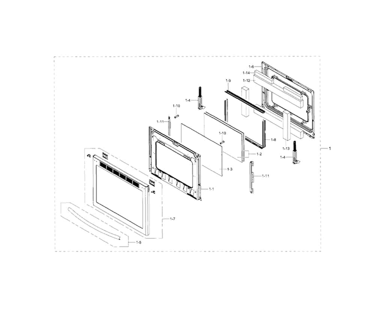 Door Assy Diagram and Parts List for NX58H9950WS AA-0000 Samsung Range