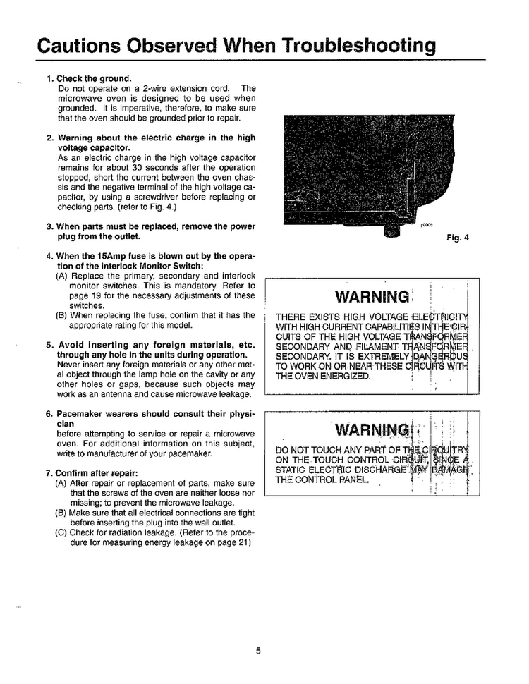 Cautions When Troubleshooting Diagram and Parts List for MW5620T XAA Samsung Microwave