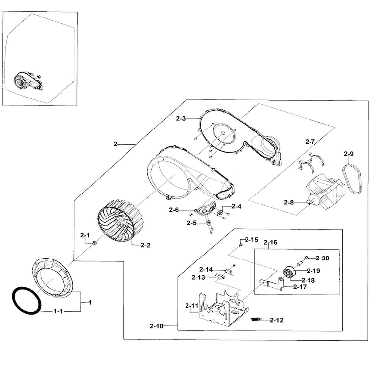 Motor Assy Diagram and Parts List for DV219AEW XAA-0001 Samsung Dryer