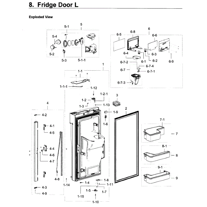 Frodge Door L Diagram and Parts List for RF22K9381SG AA-01 Samsung Refrigerator