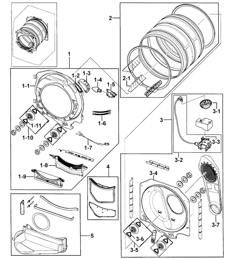 Drum Assy Diagram and Parts List for DV331AGW XAA-0000 Samsung Dryer