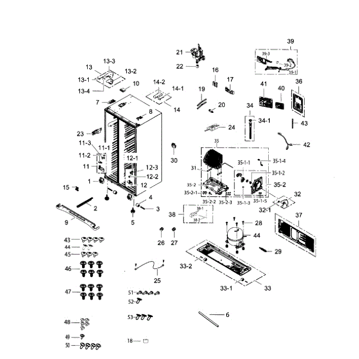 Cabinet Diagram and Parts List for RS267TDRS XAA-02 Samsung Refrigerator