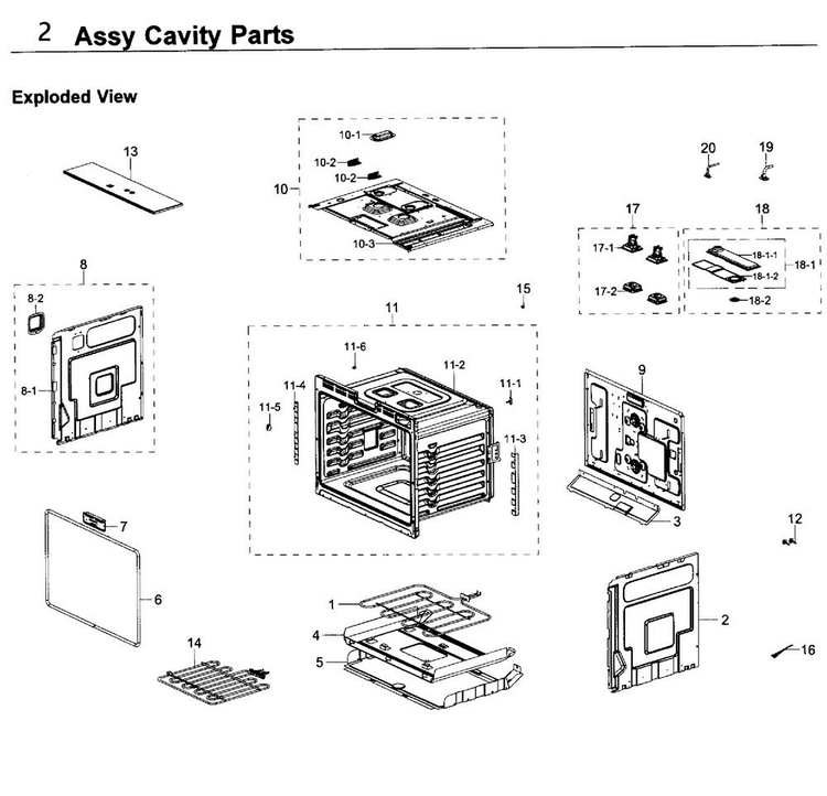 Cavity Parts Diagram and Parts List for NV51K6650SS AA-0000 Samsung Wall Oven