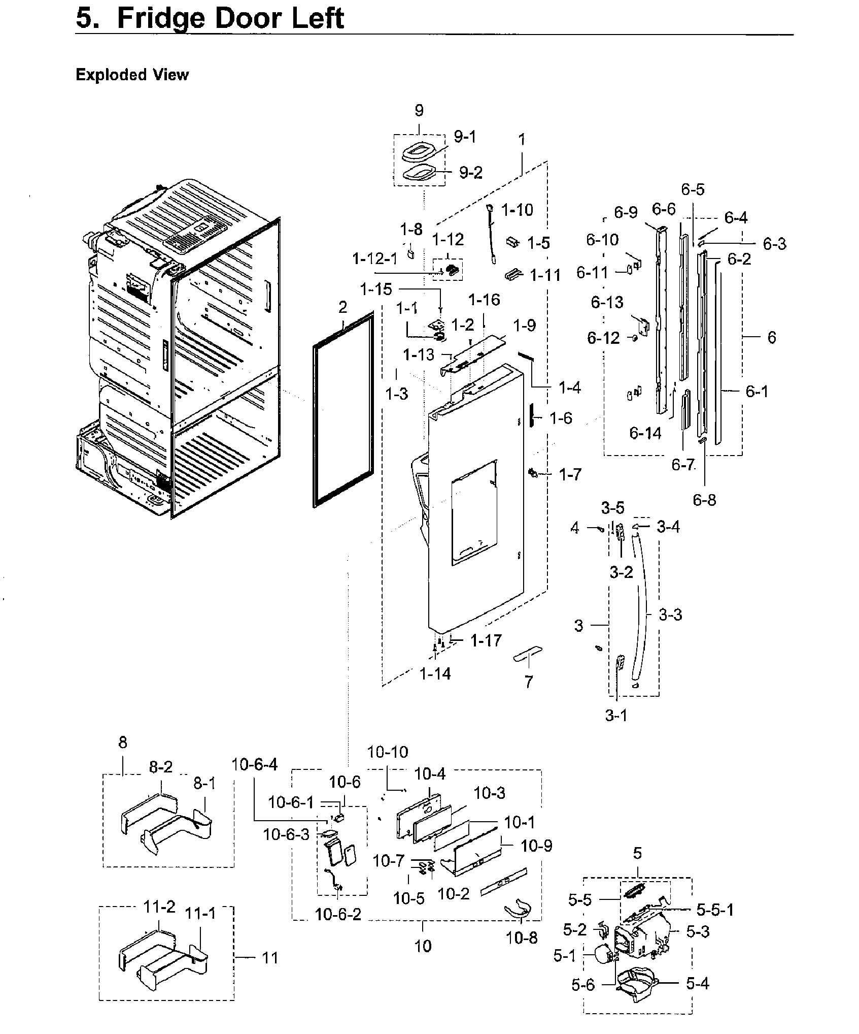 Fridge Left Door Diagram and Parts List for RF28HFEDBWW AA-0007 Samsung Refrigerator