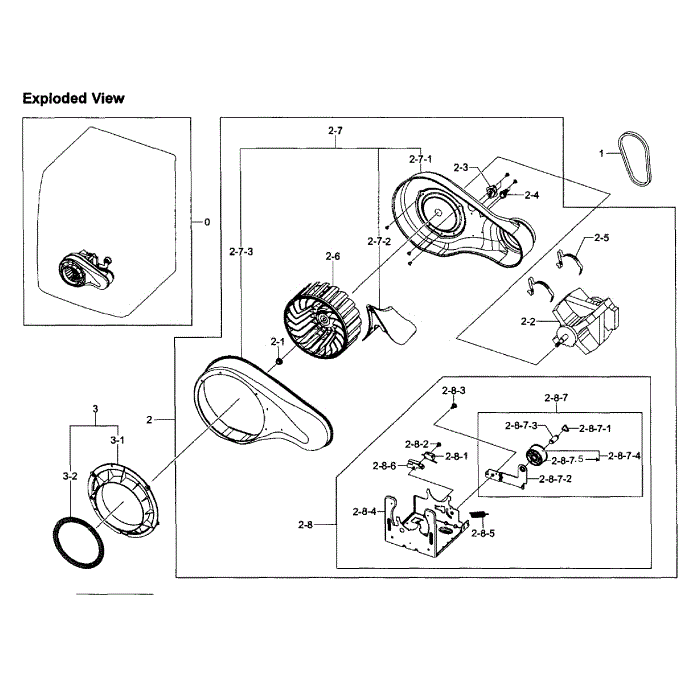 Motor Assembly Diagram and Parts List for DV393ETPARA A1-01 Samsung Dryer