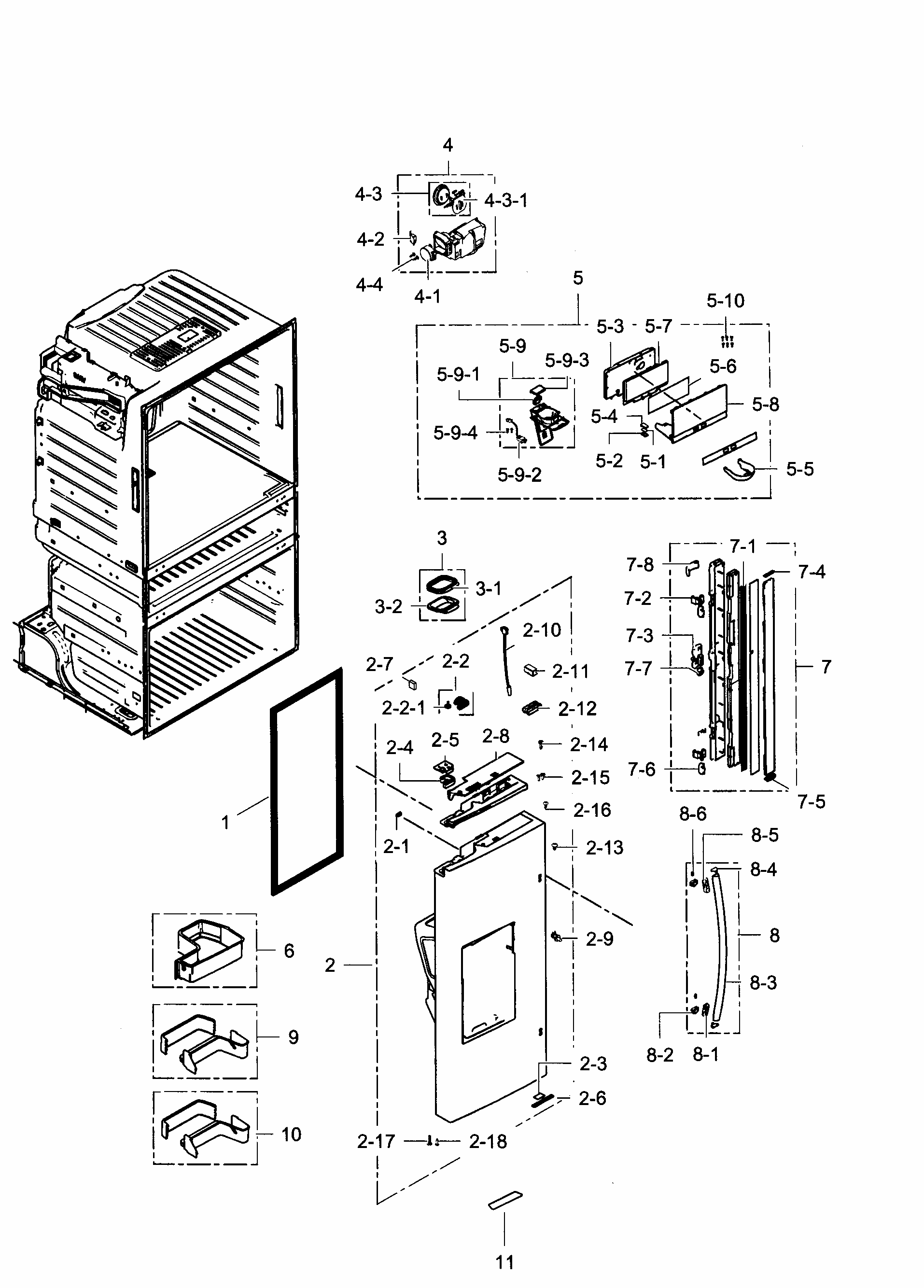 Left Door Diagram and Parts List for RF28HMEDBBC AA-0006 Samsung Refrigerator