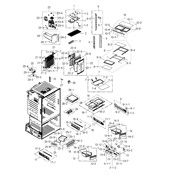 Fridge Diagram and Parts List for RF23HTEDBSR AA-00 Samsung Refrigerator