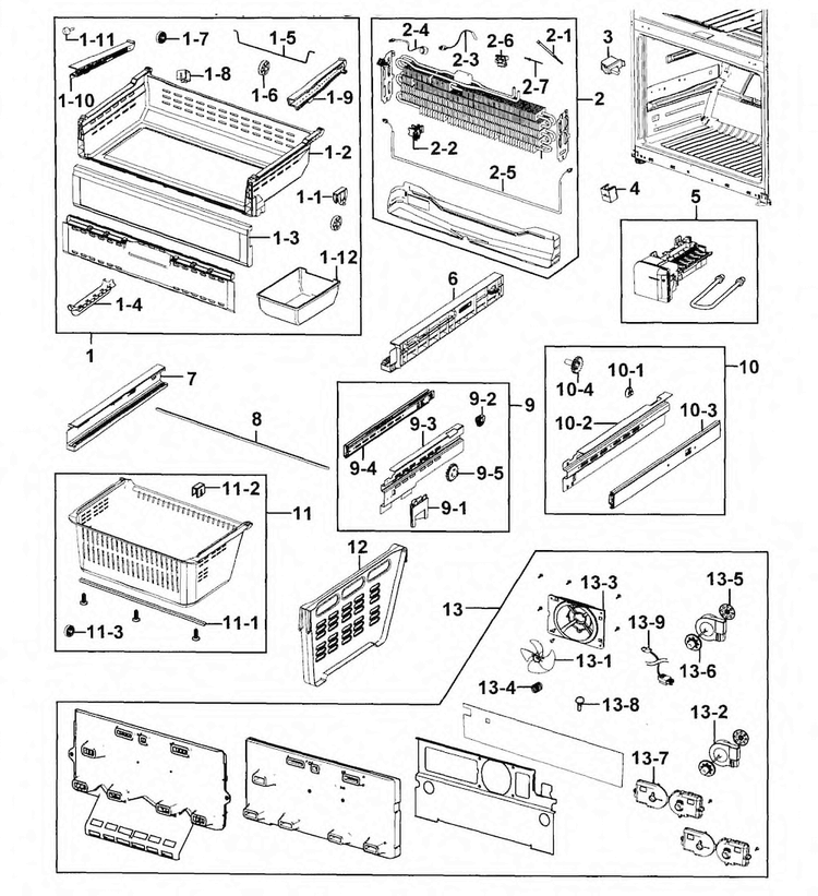 Freezer Diagram and Parts List for RFG293HAPN XAA-0000 Samsung Refrigerator