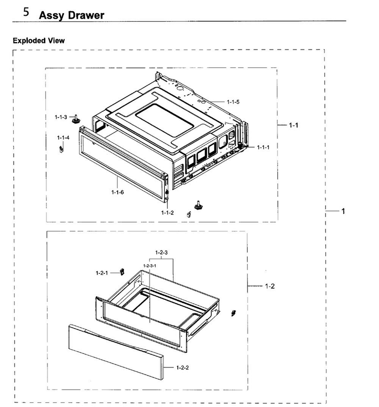 Drawer Diagram and Parts List for NE59J3420SB AA-0005 Samsung Range