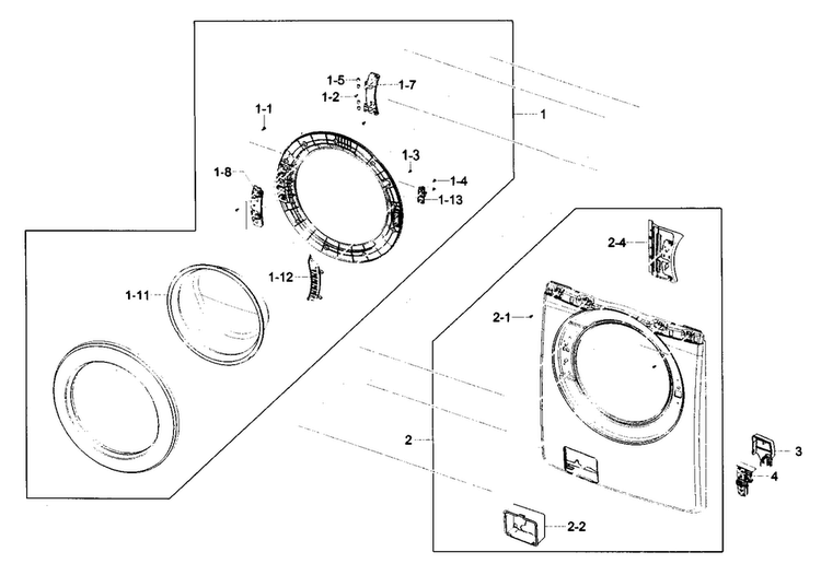 Front Panel Diagram and Parts List for WF231ANW XAA-0001 Samsung Washer