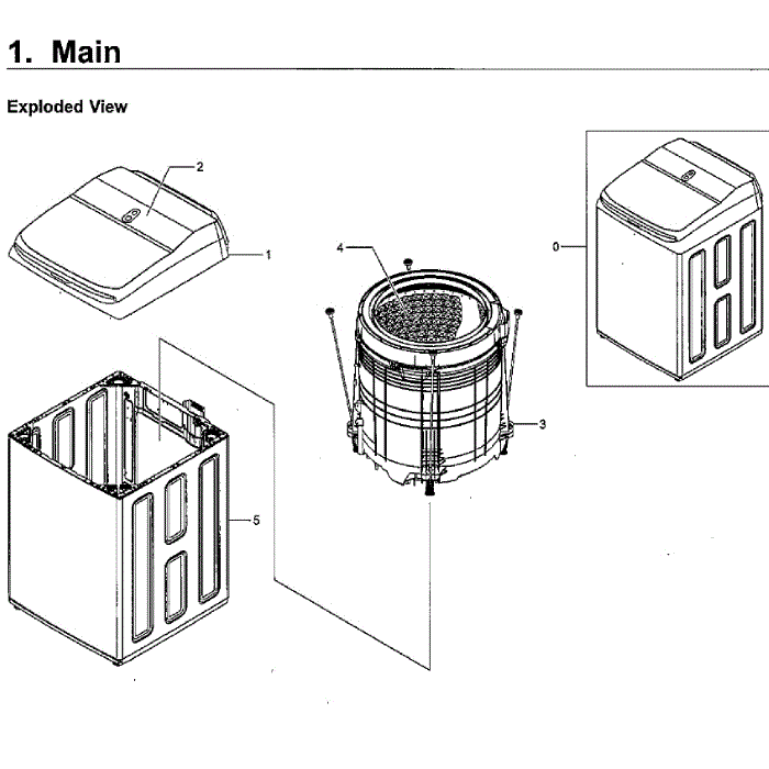 Main Assembly Diagram and Parts List for WA52M8650AV A4-00 Samsung Washer
