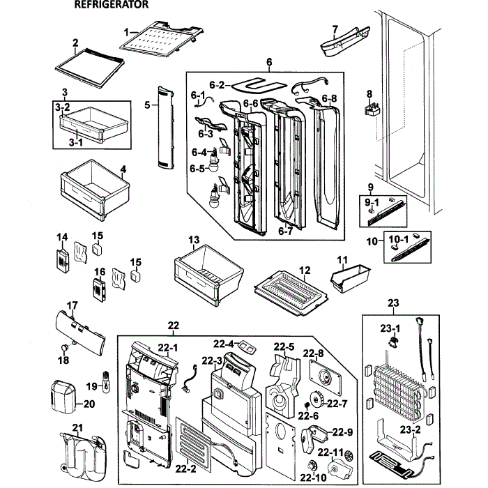 Refrigerator Diagram and Parts List for RS264ABWP XAA-00 Samsung Refrigerator