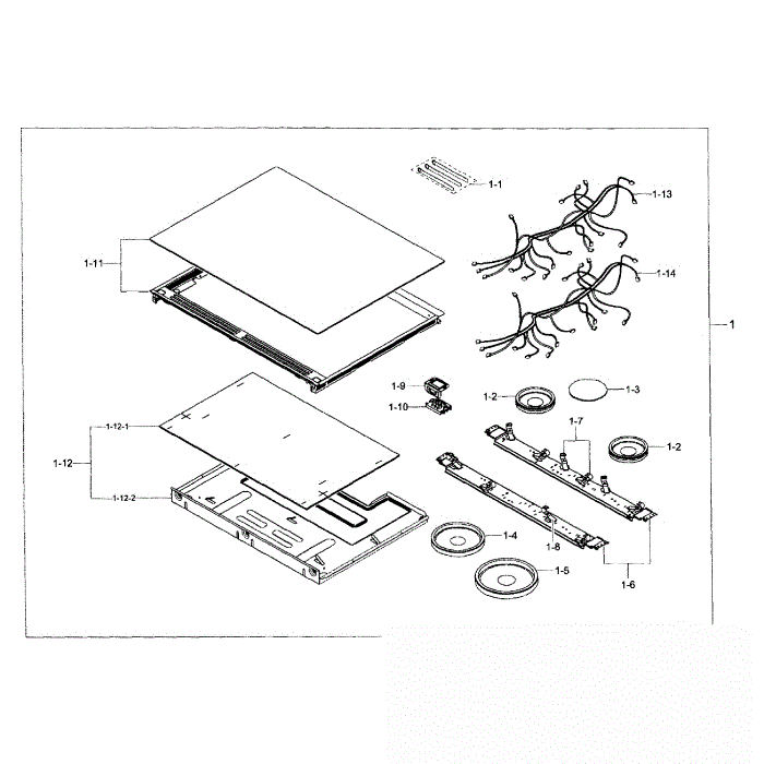 Cooktop Assembly Diagram and Parts List for NE58F9500SS AA-00 Samsung Range
