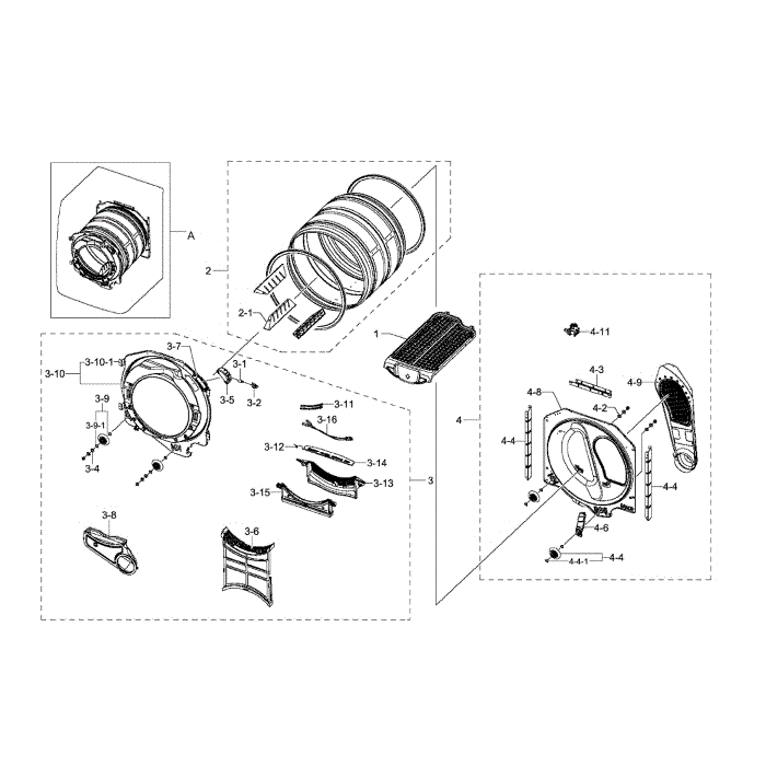 Drum Diagram and Parts List for DV511AGR XAA-02 Samsung Dryer