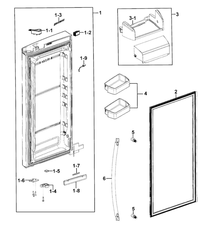 Refrigerator Door R Diagram and Parts List for RFG293HARS XAA-0000 Samsung Refrigerator