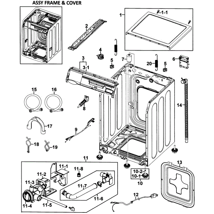 Frame / Cover Diagram and Parts List for WF328AAG XAA-00 Samsung Washer