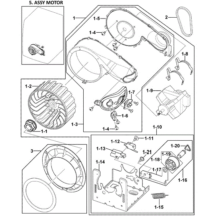 Motor Assembly Diagram and Parts List for DV419AGW XAA-00 Samsung Dryer