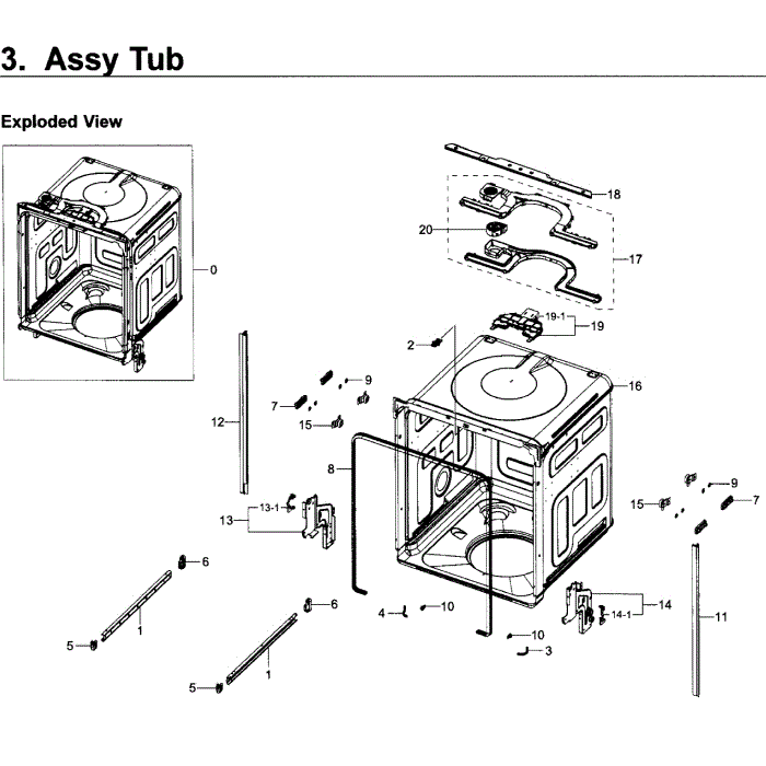 Tub Diagram and Parts List for DW80K5050UW AA-00 Samsung Dishwasher