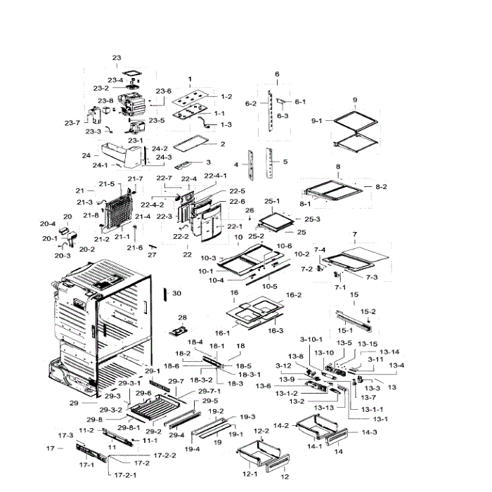 Fridge Diagram and Parts List for RF28HFEDBWW AA-06 Samsung Refrigerator