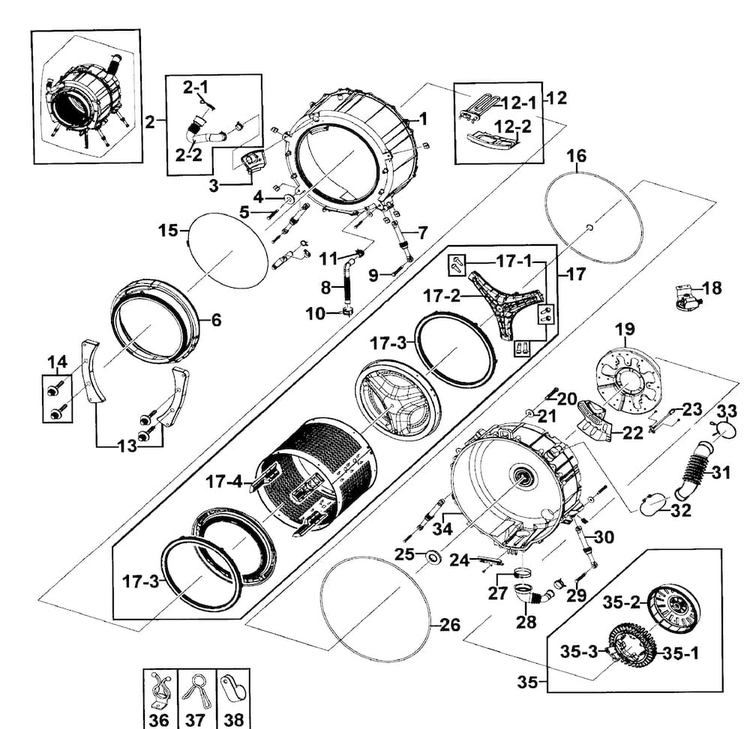Drum Assy Diagram and Parts List for WF219ANB XAA-0000 Samsung Washer