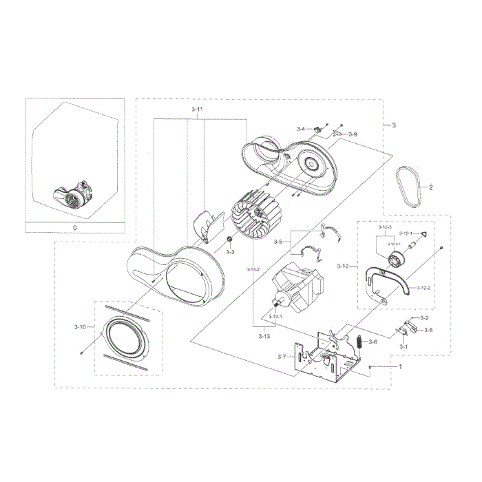 Motor Duct Diagram and Parts List for DV22K6800EW A1-00 Samsung Dryer