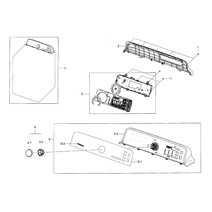 Control Panel Diagram and Parts List for DV45H7200GW A2-00 Samsung Dryer