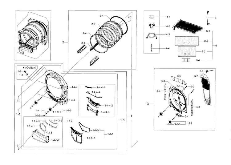Drum Parts Diagram and Parts List for DV56H9000GP A2-0000 Samsung Dryer