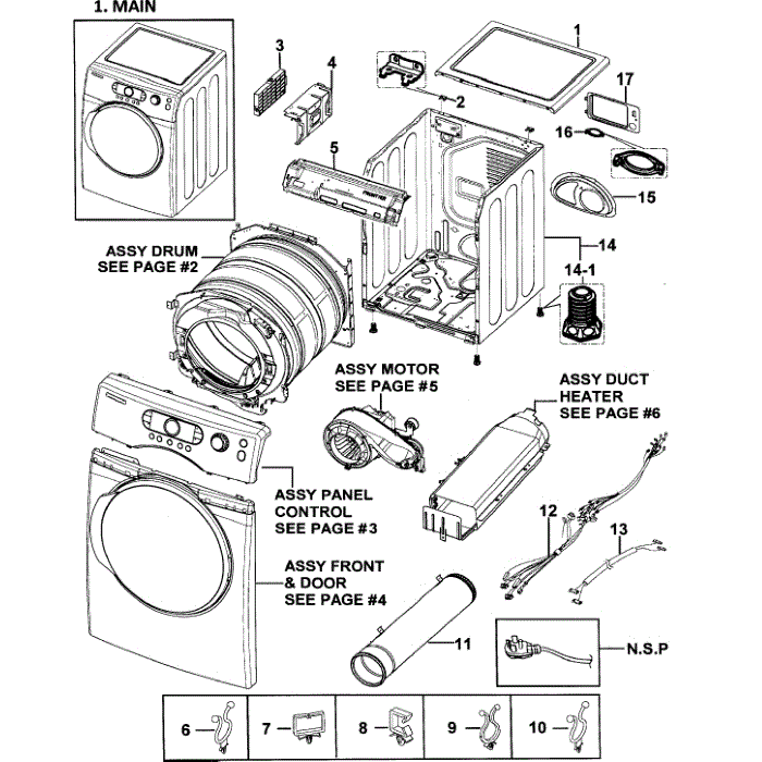 Main Assembly Diagram and Parts List for DV328AEW XAA-00 Samsung Dryer