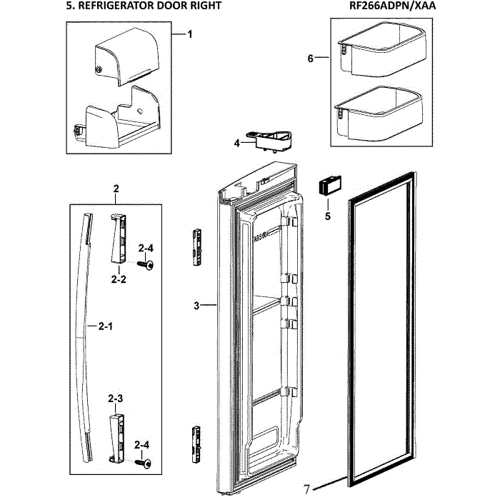 Right Door Diagram and Parts List for RF266ADPN XAA-00 Samsung Refrigerator