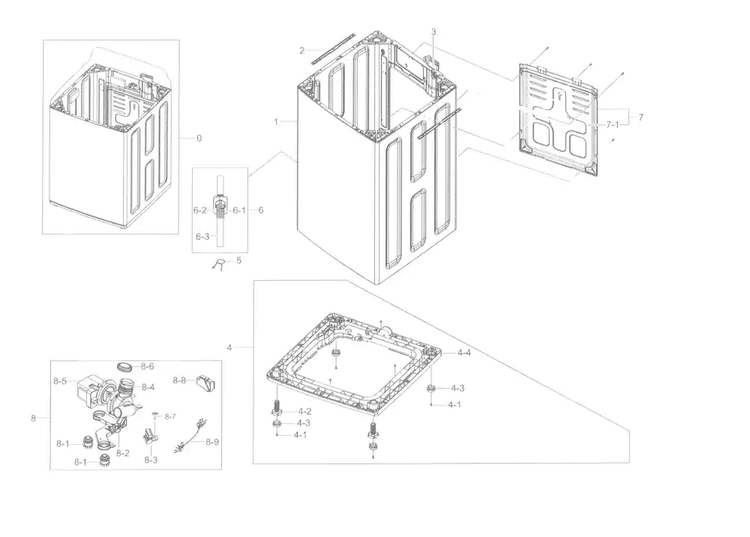 Frame Diagram and Parts List for WA50K8600AW A2-0000 Samsung Washer