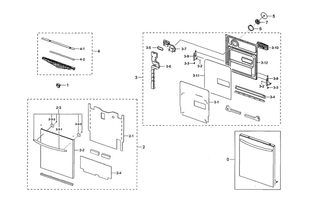Door Diagram and Parts List for DW80K7050UG AA-02 Samsung Dishwasher