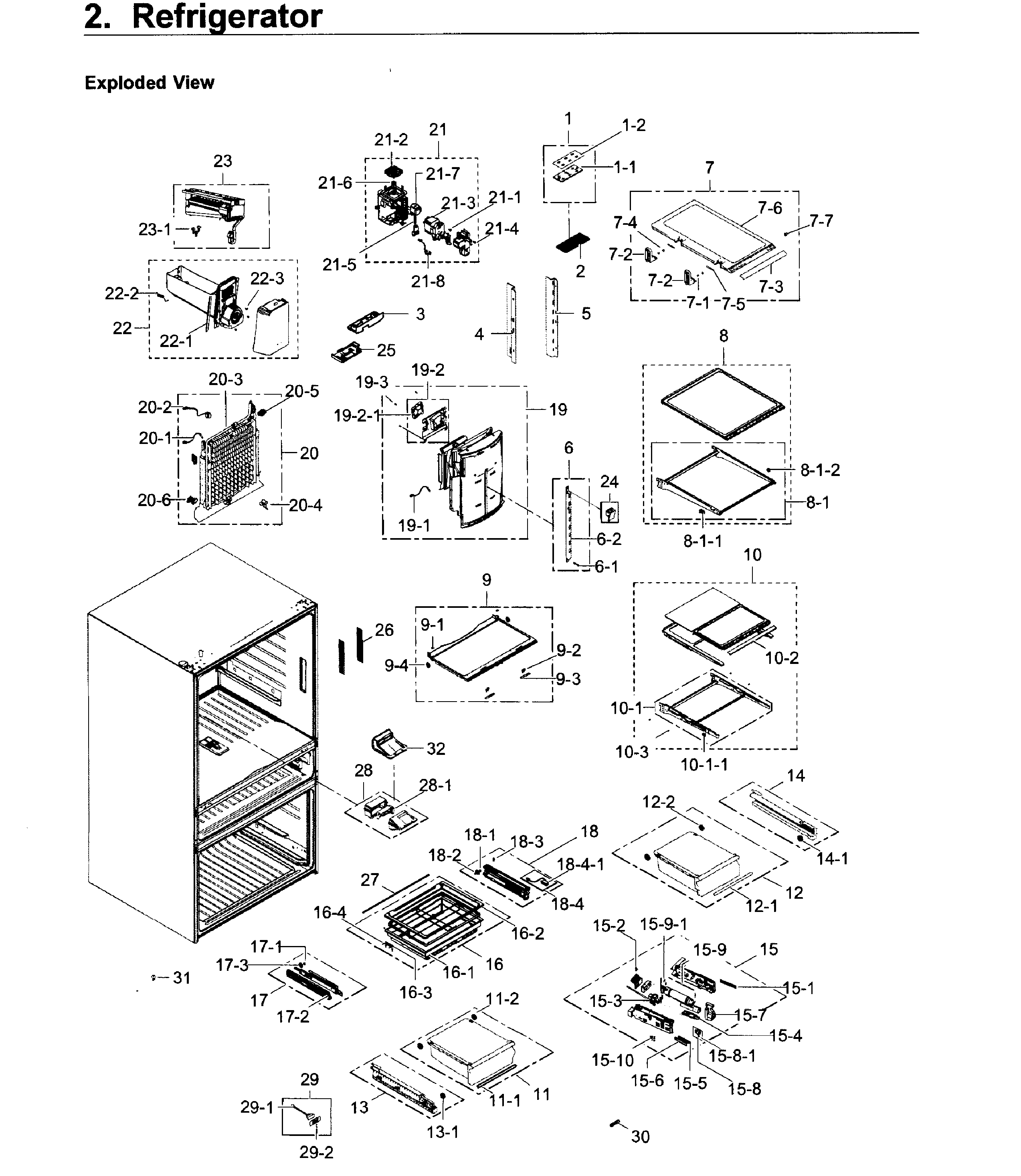 Refrigerator Diagram and Parts List for RF30KMEDBSR AA-0002 Samsung Refrigerator