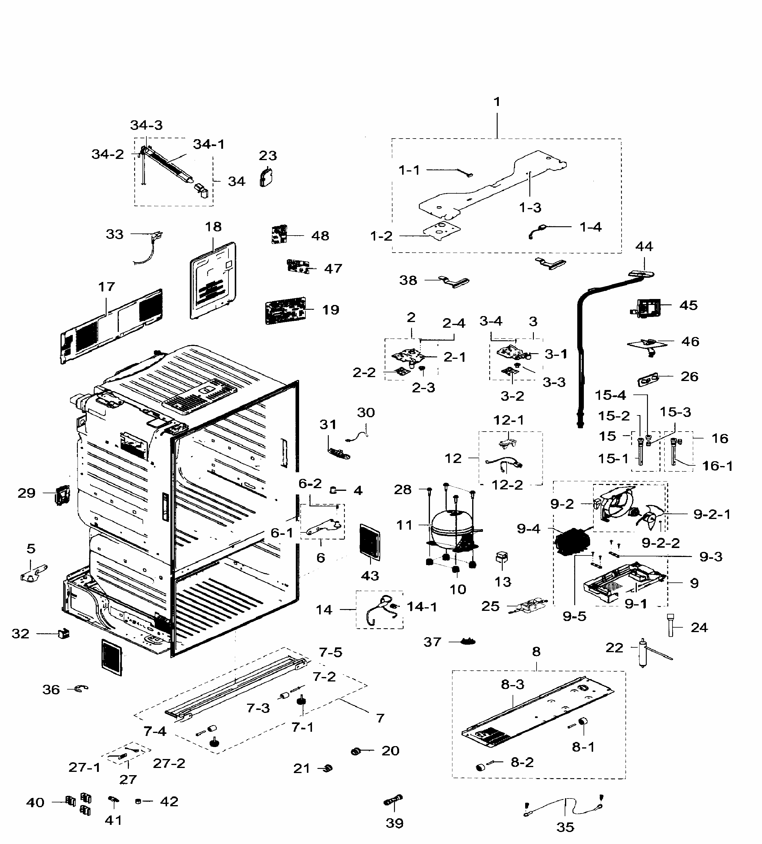 Cabinet Diagram and Parts List for RF28HFEDTSR AA-0008 Samsung Refrigerator