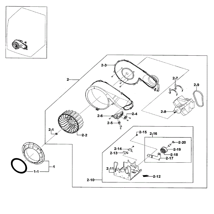 Motor Assembly Diagram and Parts List for DV219AEW XAA-01 Samsung Dryer