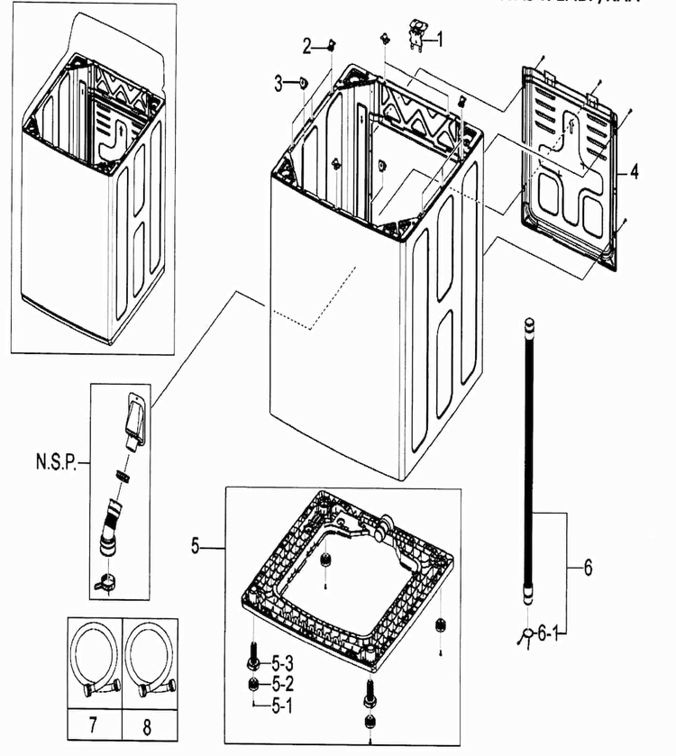 Cabinet Diagram and Parts List for WA5471ABP XAA-0000 Samsung Washer