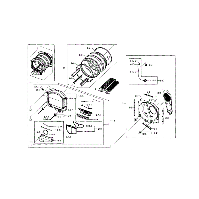 Drum Diagram and Parts List for DV5471AEW XAA-04 Samsung Dryer
