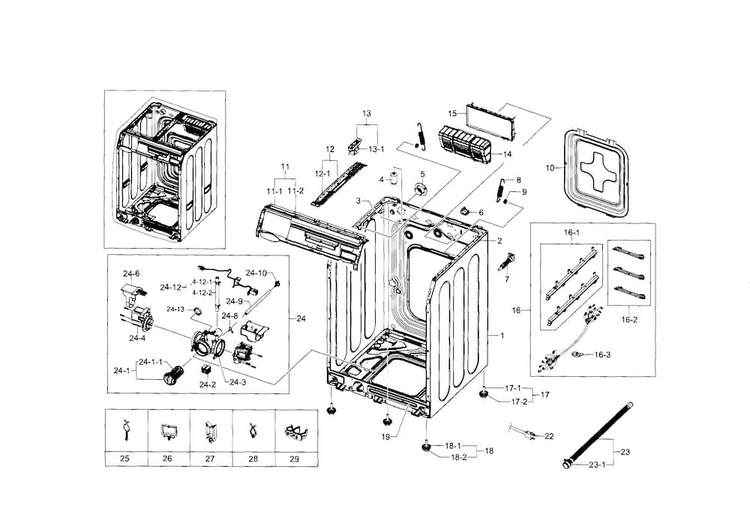 Frame & Cover Diagram and Parts List for WF448AAW XAA-0007 Samsung Washer