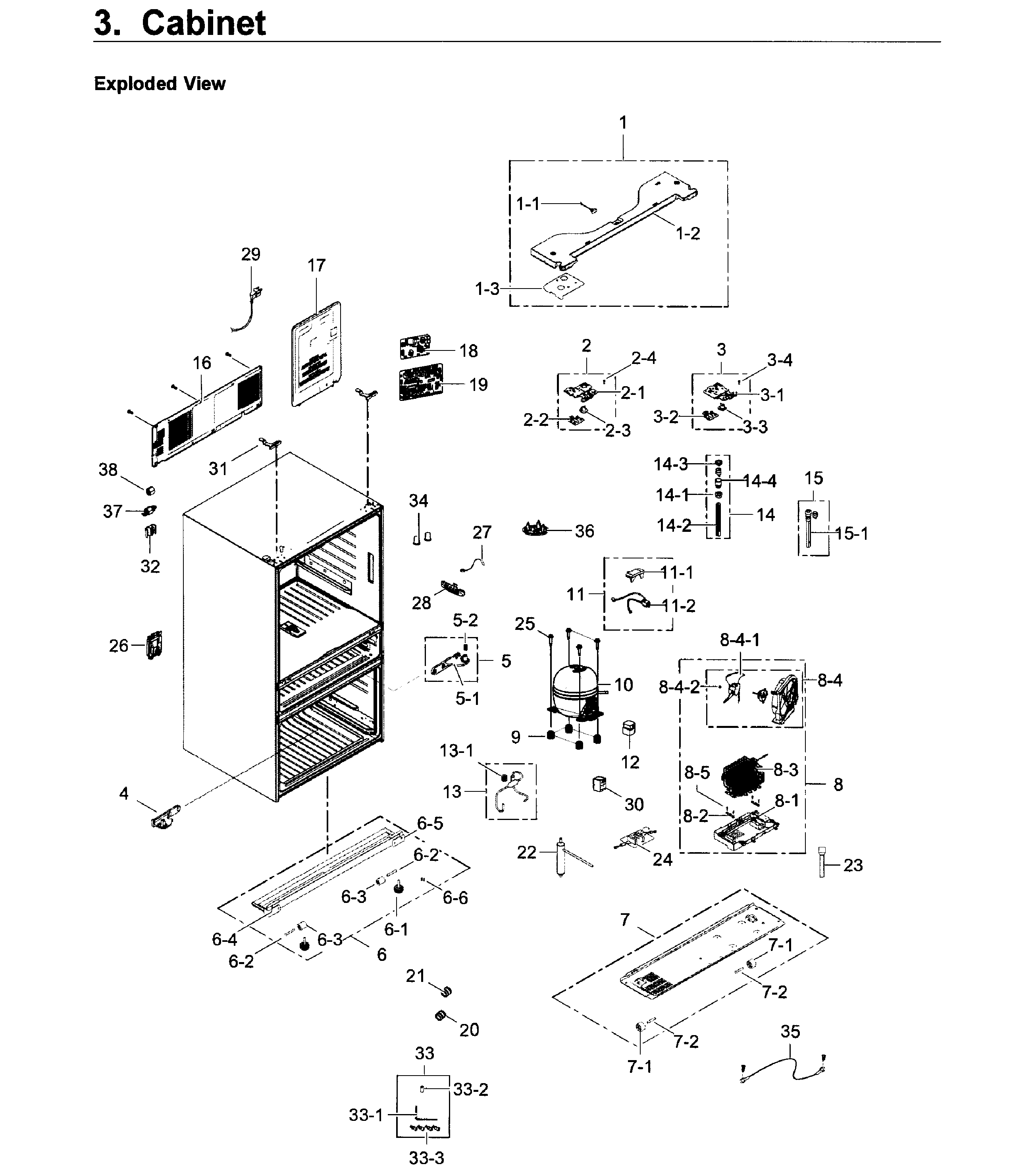 Cabinet Diagram and Parts List for RF30KMEDBSR AA-0001 Samsung Refrigerator