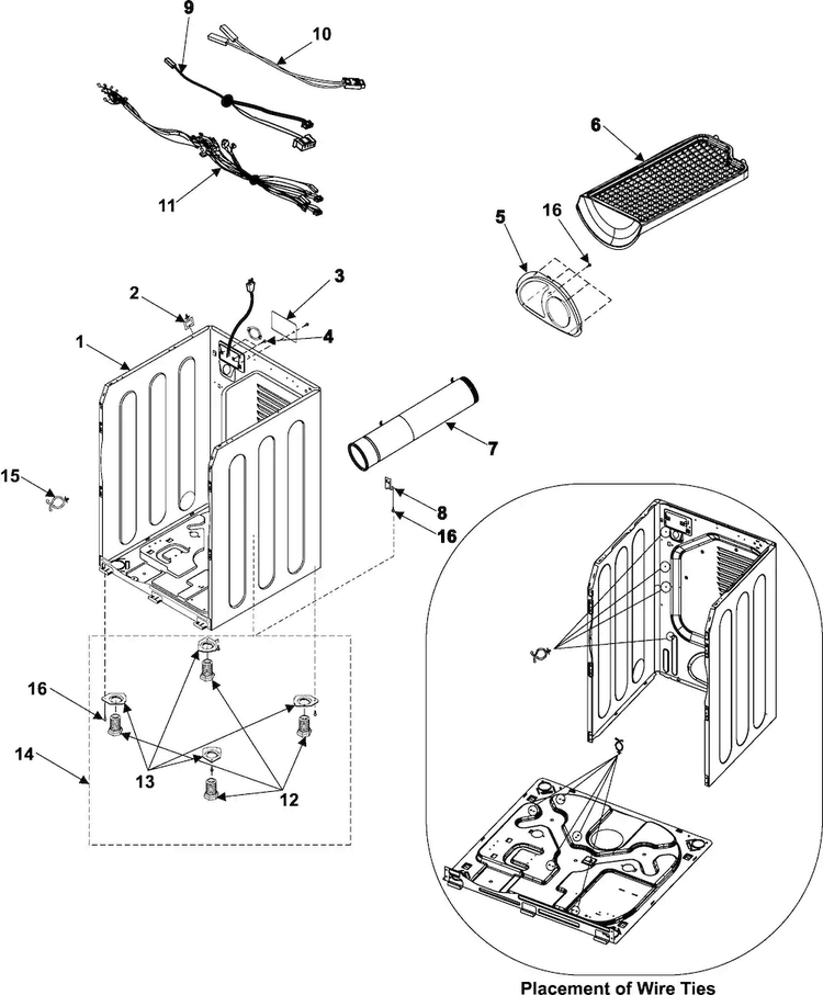 Cabinet Diagram and Parts List for DV316BEW XAA Samsung Dryer