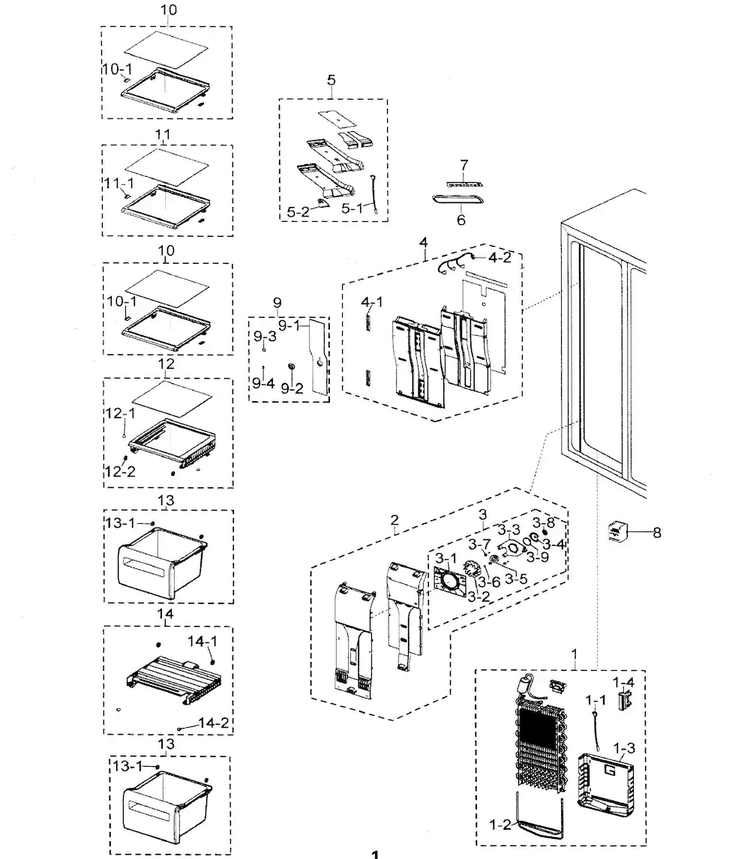 Freezer Diagram and Parts List for RSG257AAWP XAA Samsung Refrigerator