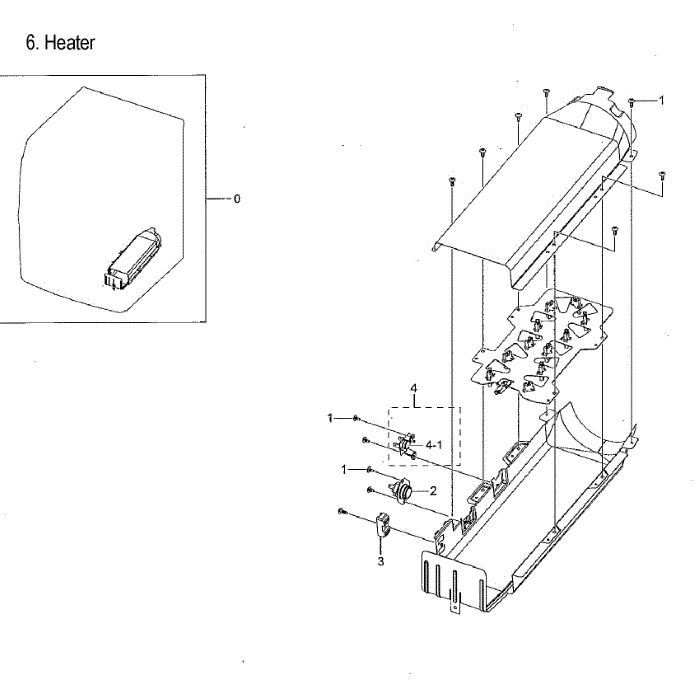 Duct Heater Diagram and Parts List for DVE45M5500W A3-00 Samsung Dryer