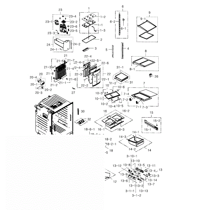 Refrigerator Diagram and Parts List for RF28HDEDBSR AA-02 Samsung Refrigerator