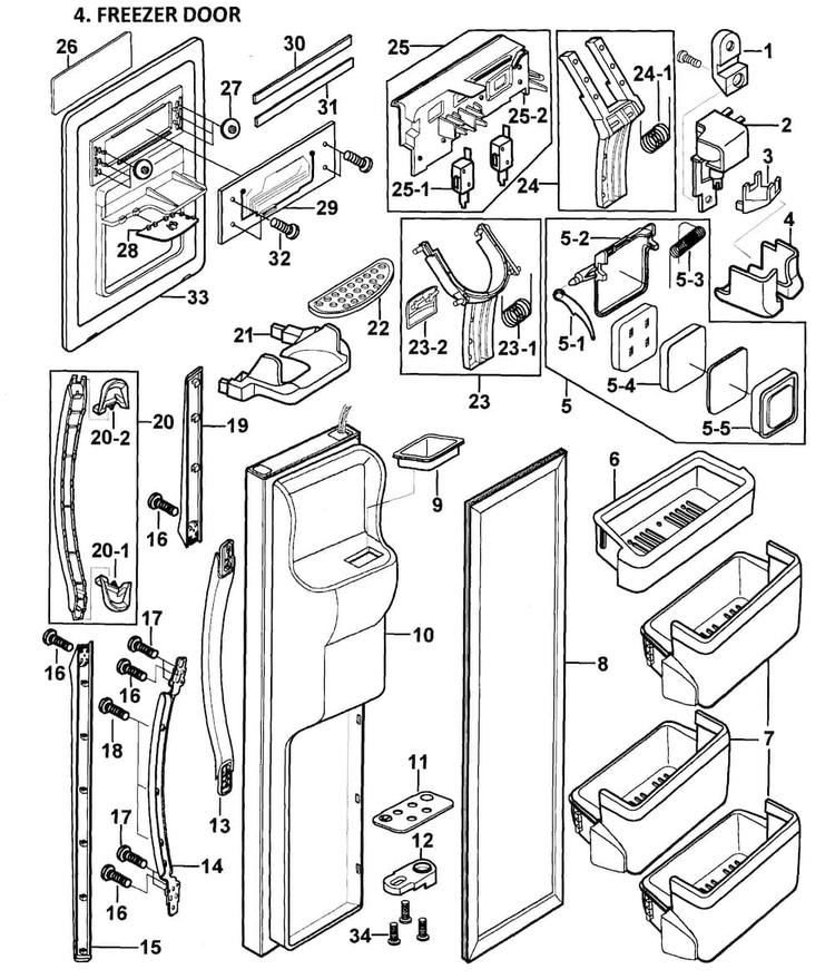 Left Door Diagram and Parts List for RS2578SH XAA-0000 Samsung Refrigerator