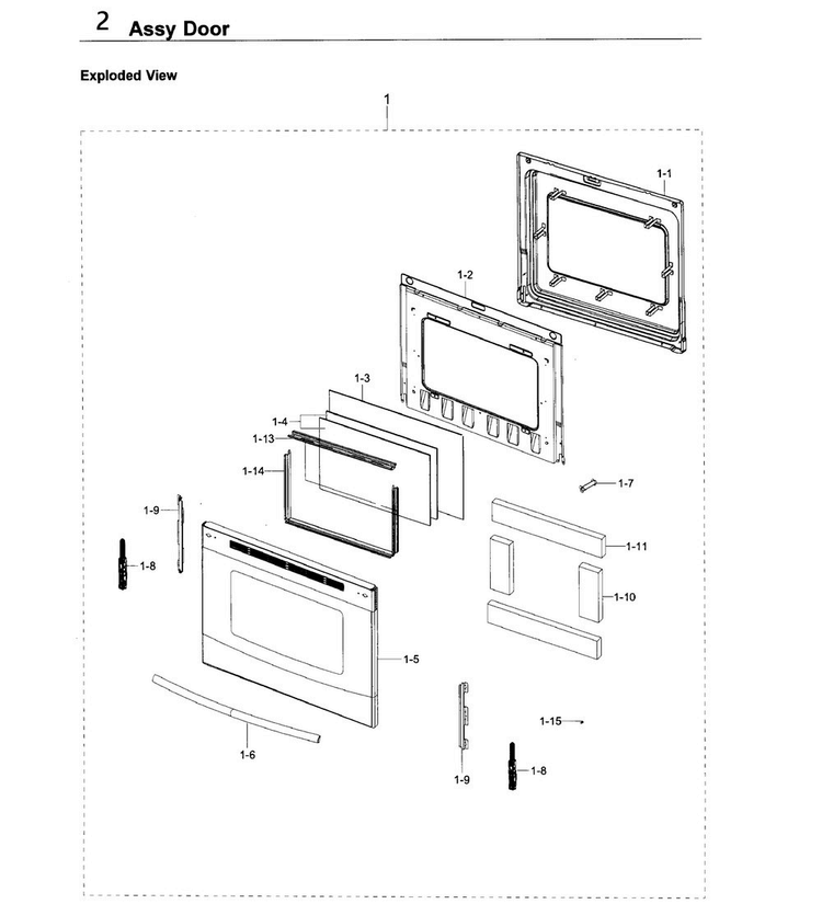 Door Diagram and Parts List for NE59J3420SS AA-0005 Samsung Range
