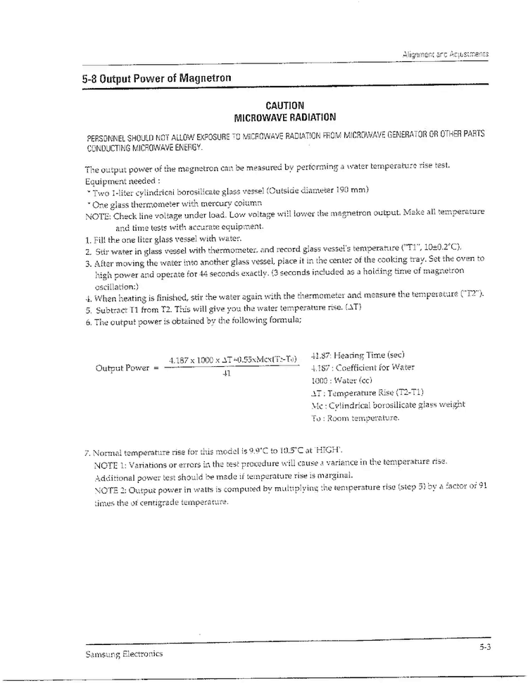 Alignment/adjustments Page 3 Diagram and Parts List for MW8490W XAA Samsung Microwave