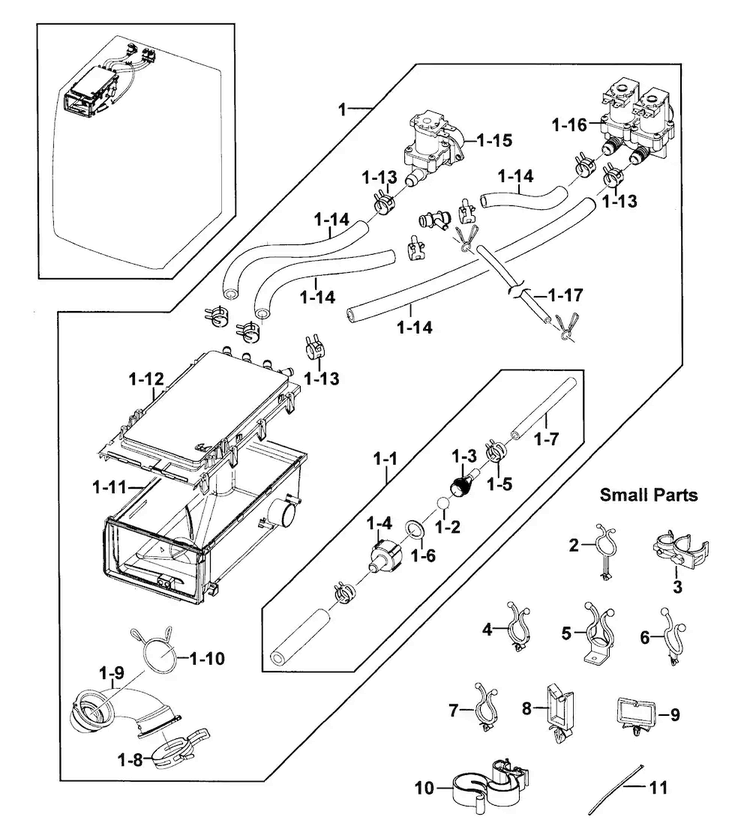 Drawer Housing Diagram and Parts List for 40249032012  Kenmore Washer