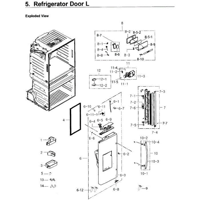Fridge Door L Diagram and Parts List for RF25HMEDBSG AA-00 Samsung Refrigerator
