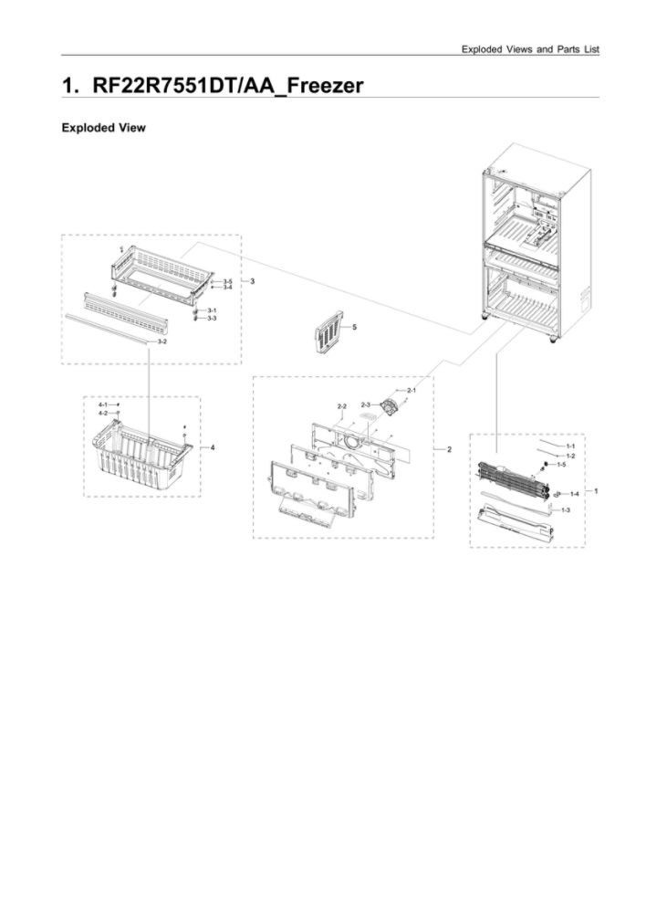 Freezer Parts Diagram and Parts List for RF22R7551SR AA-00 Samsung Refrigerator