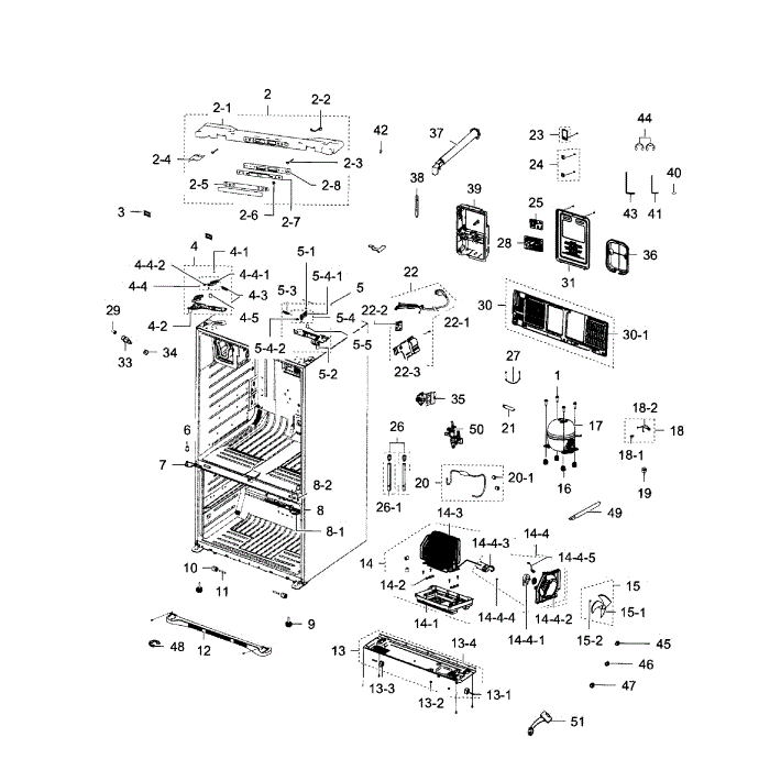 Cabinet Diagram and Parts List for RFG293HARS XAA-02 Samsung Refrigerator