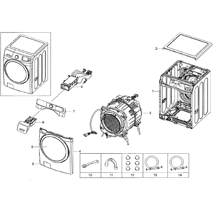 Main Diagram and Parts List for WF42H5000AW A2-01 Samsung Washer